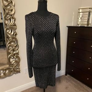 Express Long Sleeve Black and Silver Shimmer Bodycon Dress